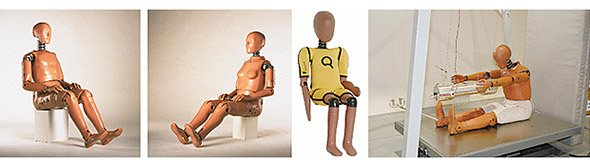 衝撃センサーを内蔵した人体ダミーと、測定器としてのダミーの衝撃応答特性検定のための装置