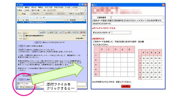 メールに情報窃取用のウイルスを添付した例