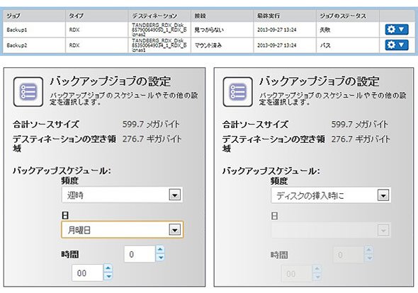 ディスクカートリッジを利用したアプライアンスのバックアップ運用の例
