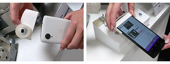 アタッチメントをつけたスマートフォンで撮影して「物体指紋」を照合