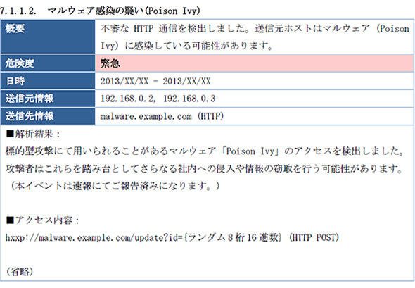 情報漏えいチェックサービスでの解析結果報告書の例