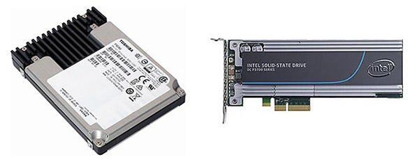SSD（左）とPCIe SSD（右）の外観例