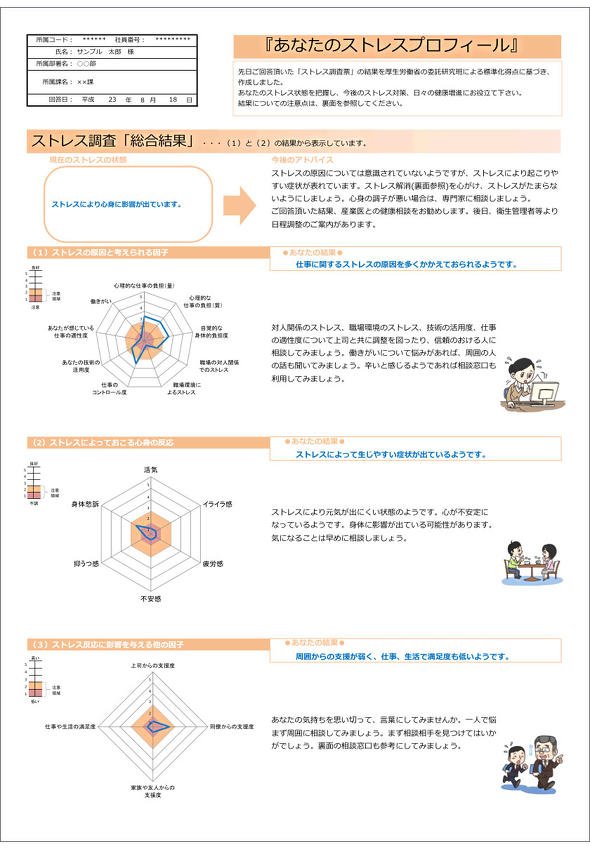 ストレス判定の個人別報告書の例