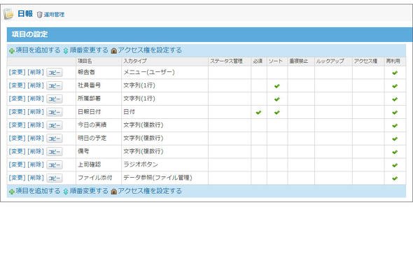 日報の詳細項目を設定する画面例