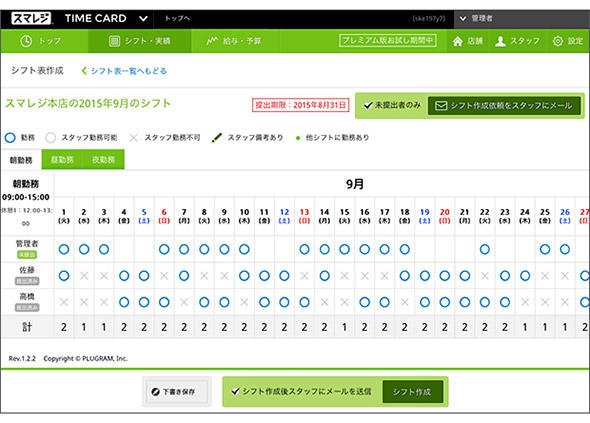図4 希望シフトの自動登録、シフト作成・編集画面の例