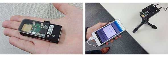 図4 60Gbps対応無線モジュールとスマートフォンとの接続の様子