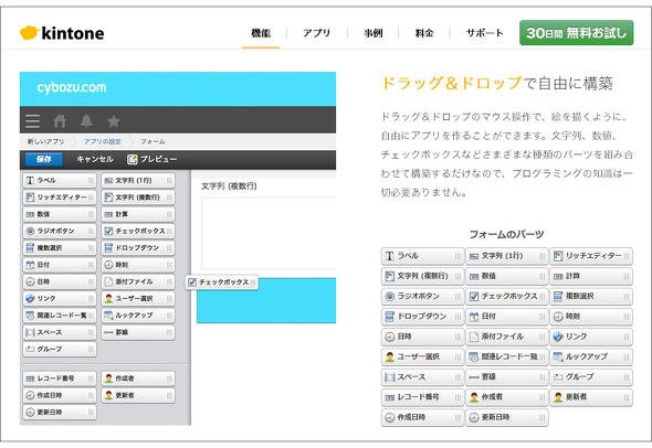 図4 kintoneのアプリ構築画面例