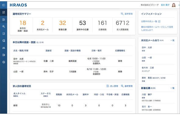 図3 現状の採用選考状況や、サマリーが確認できる