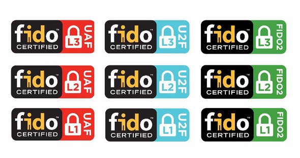  図5　FIDO認定およびセキュリティレベルを示す9種類のロゴ