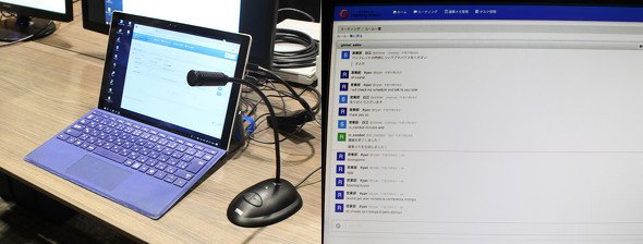 COTOHA Meeting Assistのデモの様子。マイクで話した言葉が即時にテキスト化される