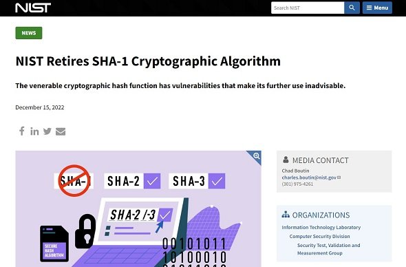 Nist Retires SHA-1