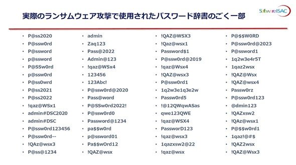 図2　ランサムウェア攻撃で使用されたパスワード辞書（出典：ソフトウェア協会の提供資料）
